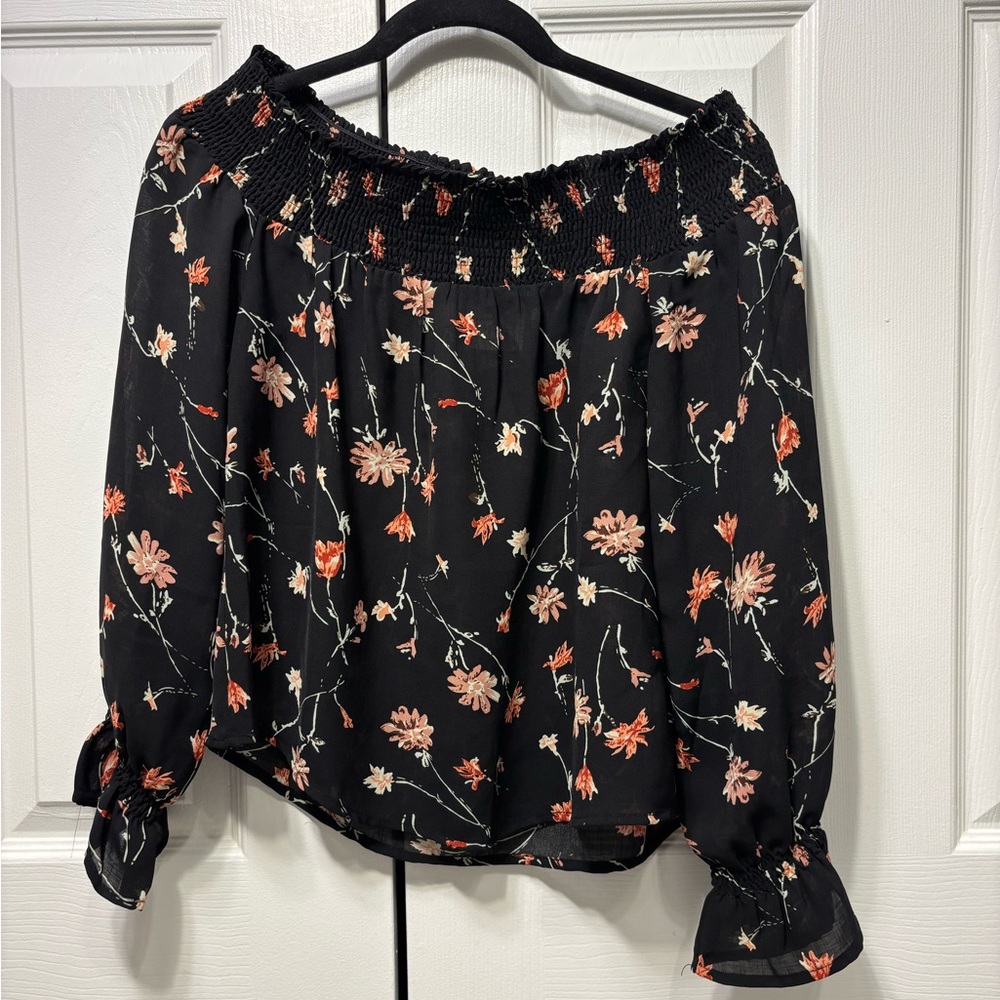 Floral Off-Shoulder Black Top